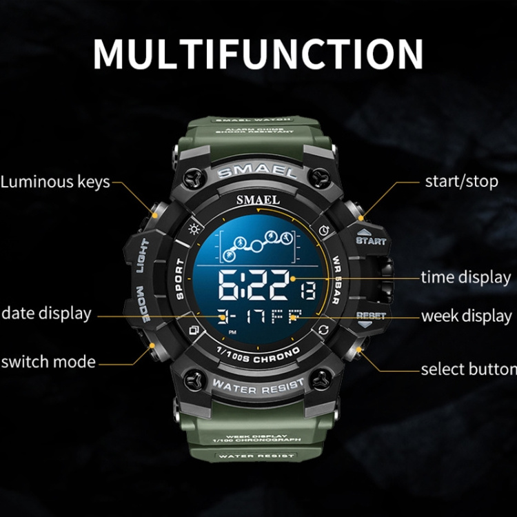 SMAEL 8082 Sports Watch 50m Waterproof Multifunctional Luminous Display Timing Electronic Smart Watch