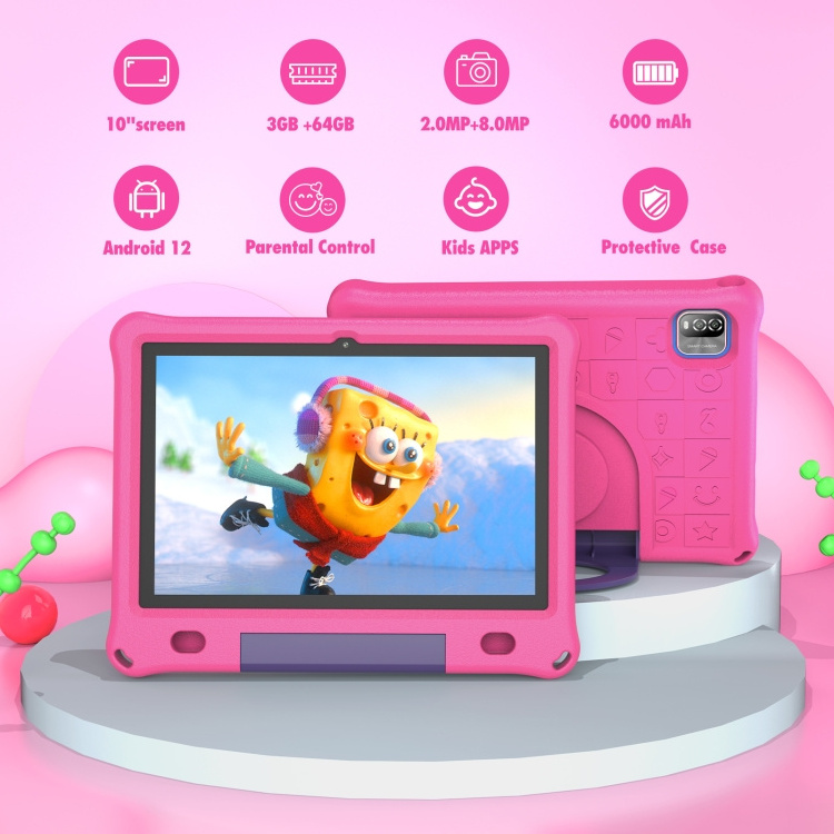 Pritom B10K Kids Tablet PC 10.1 inch 3GB+64GB Android 12 Quad Core 2.4G WiFi Global Version with Google Play Baby Tab