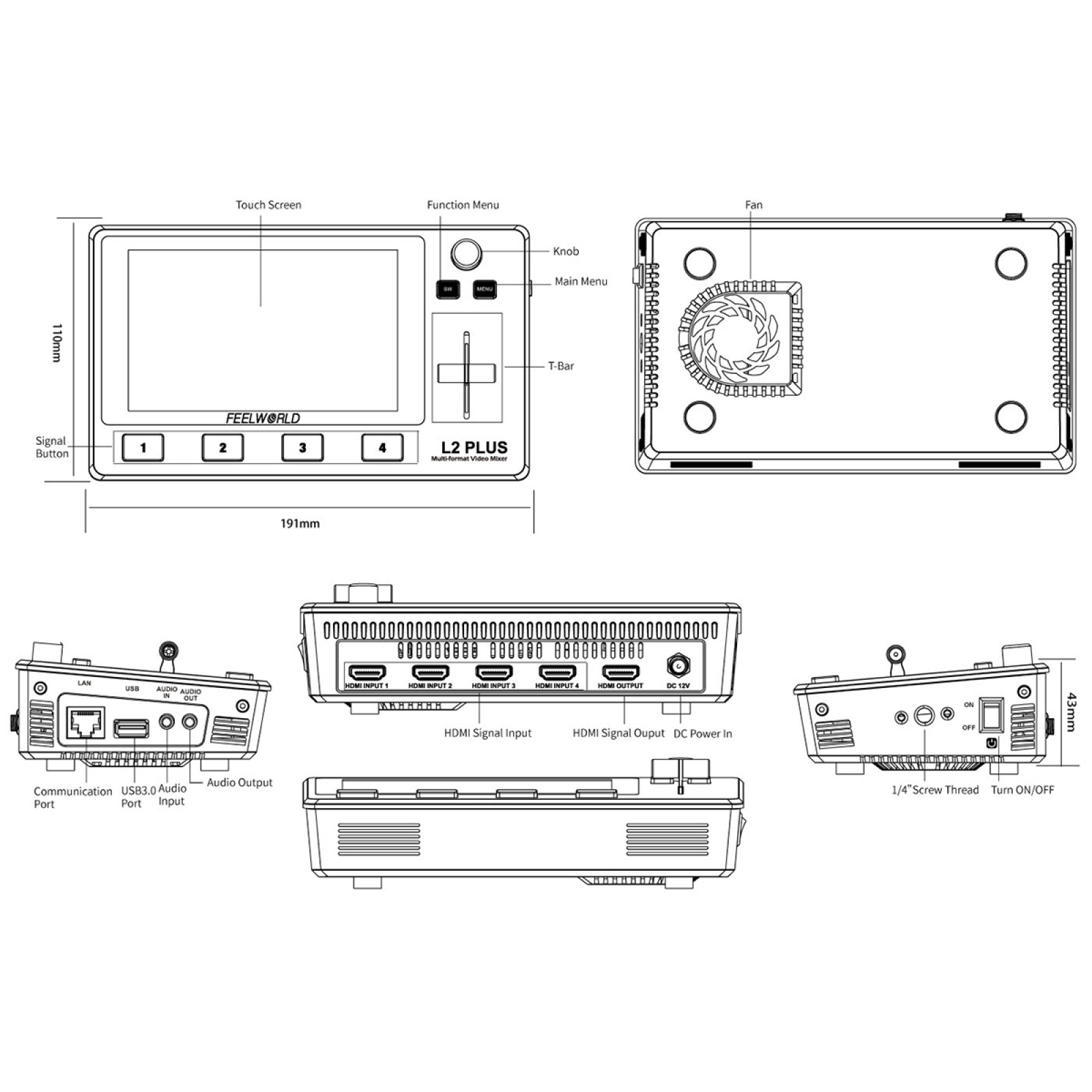 Camera Video Mixer Switcher FEELWORLD L2 Plus Multi-camera Video Mixer Switcher with 5.5 inch Screen