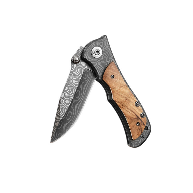 Hot Sale Stainless steel blade Engraved Olive Wood Handle EDC knives Outdoor Camping Hunting Folding Custom Pocket Knife