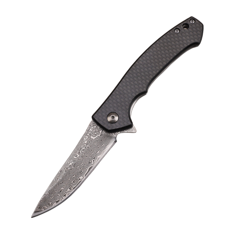 Carbon Fiber & Damascus Steel Liner Lock Knife