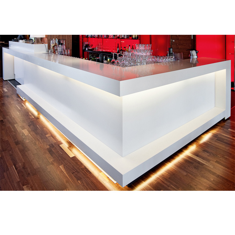 Commercial white bar counter Acrylic L Shape Juice Cafe Salad night club Bar Table Cashier Counter