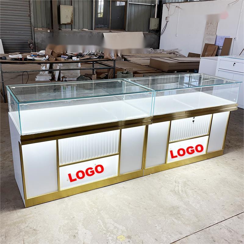 Luxury Gold Jewelry Display Cabinet Showcase Design Custom Lockable Glass Jewelry Display Showcase