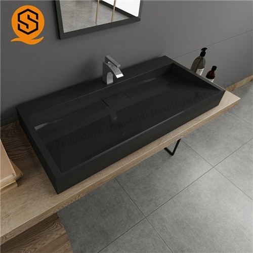 Modern design luxury man-made stone wall hung basin solid surface acrylic wall mounted black wash basin