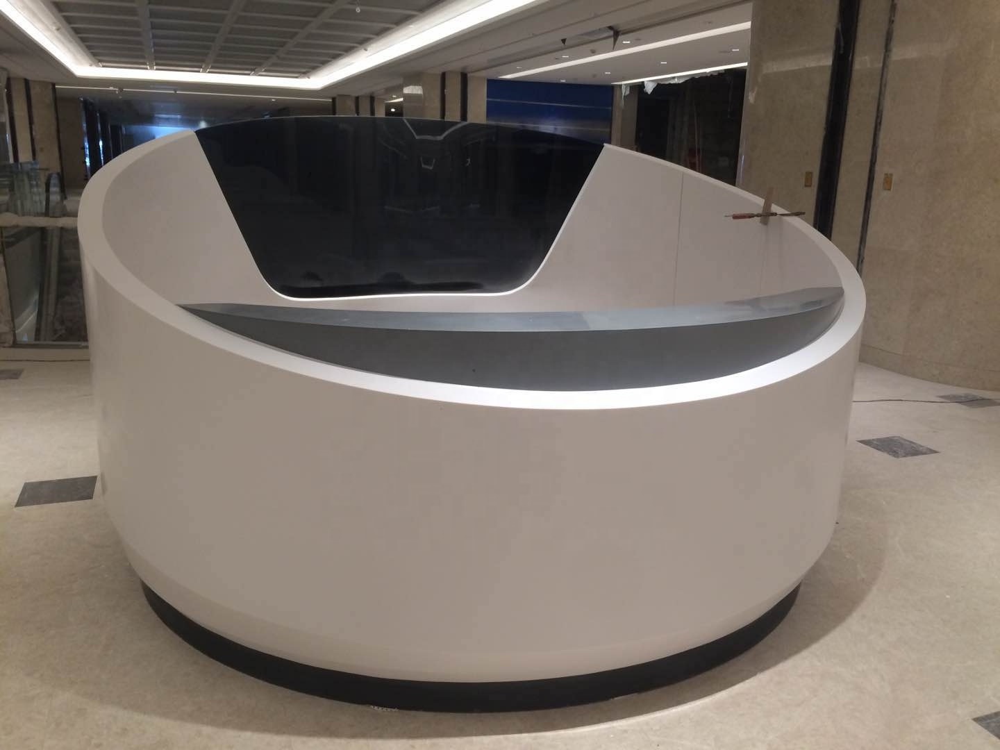 Shopping mall customer service counter fancy round two seats solid surface stone circular reception desk round