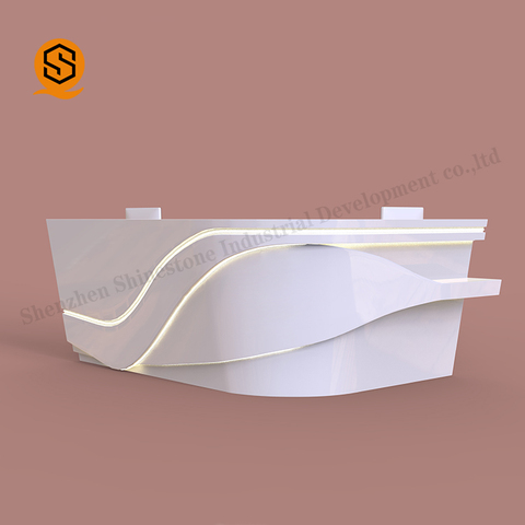 Customize white L Shape Counter Check Out Desk LED Light Curved SPA Beauty Salon  Reception Desk