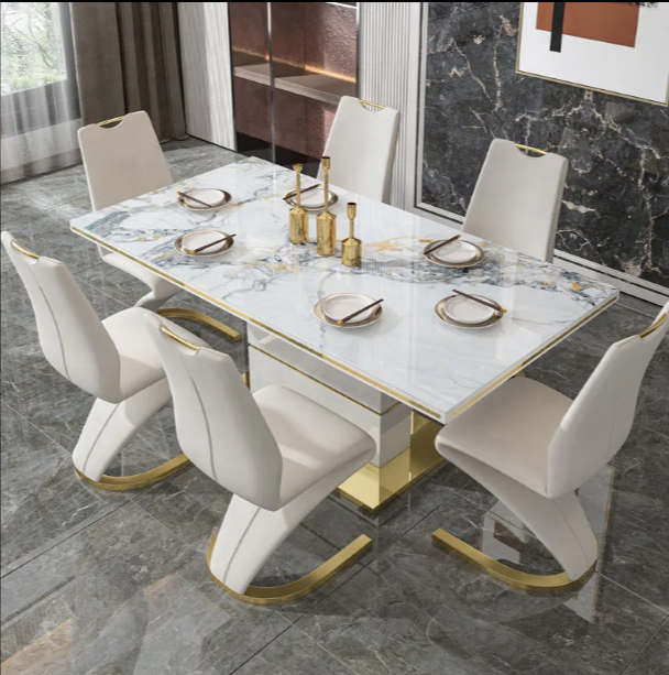 New Luxury Modern Hot Sale Customizable Dining Room Home Furniture 6 Dining Chairs Dinner Table With Chair For Sale