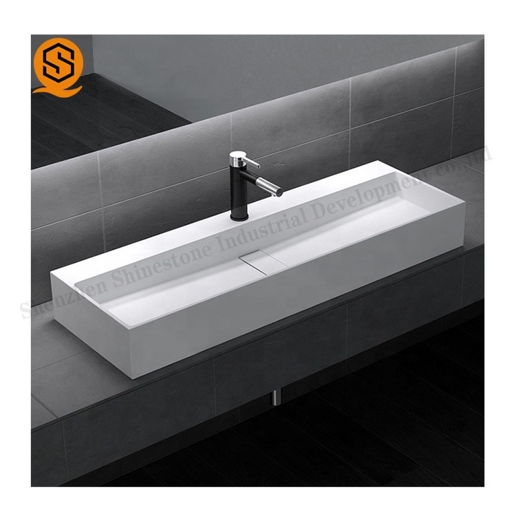 Modern design luxury man-made stone wall hung basin solid surface acrylic wall mounted black wash basin