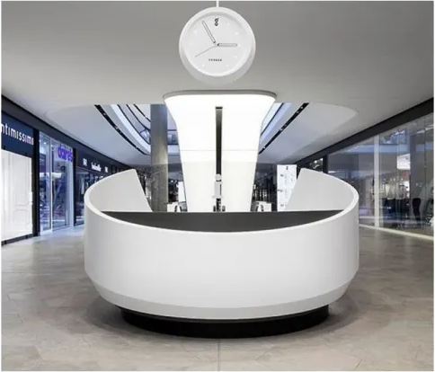 Shopping mall customer service counter fancy round two seats solid surface stone circular reception desk round