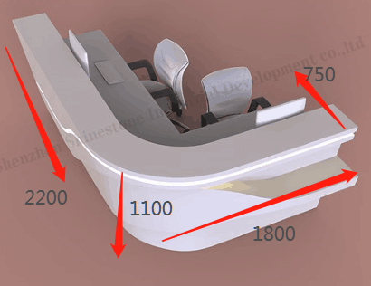 Customize white L Shape Counter Check Out Desk LED Light Curved SPA Beauty Salon  Reception Desk