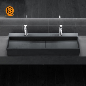 Modern design luxury man-made stone wall hung basin solid surface acrylic wall mounted black wash basin