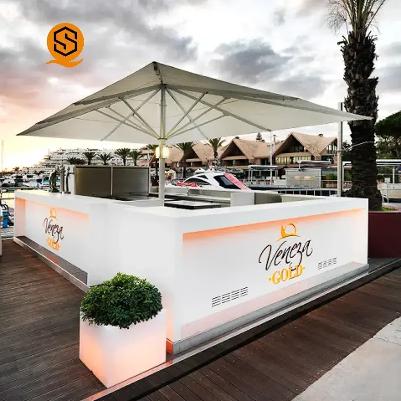 Outdoor Customized LED Bar Counter Illuminated Acrylic Fiberglass Nightclub Terrace Restaurant Wine Bar Counter