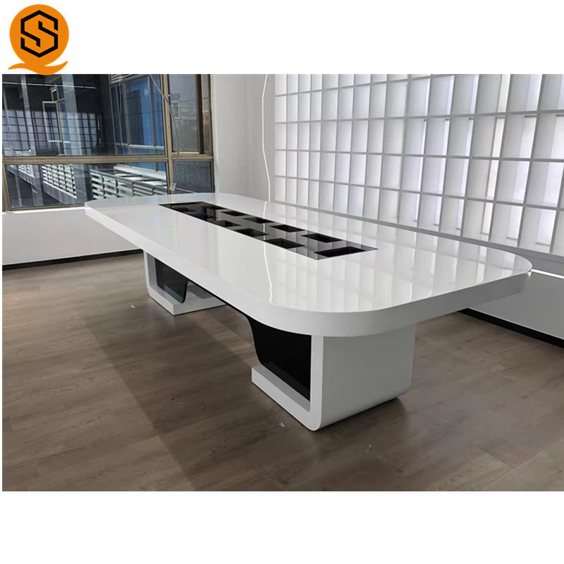 modern white glossy meeting table durable rectangle office boardroom conference table