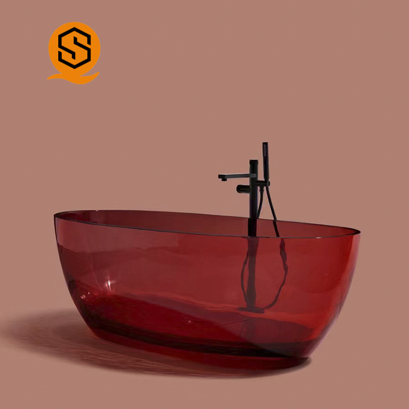 Color Solid Surface Acrylic Transparent Oval Shape Custom Made Bathroom Bathtub Freestanding Soaking Resin Bathtub