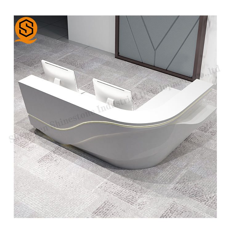 Customize white L Shape Counter Check Out Desk LED Light Curved SPA Beauty Salon  Reception Desk