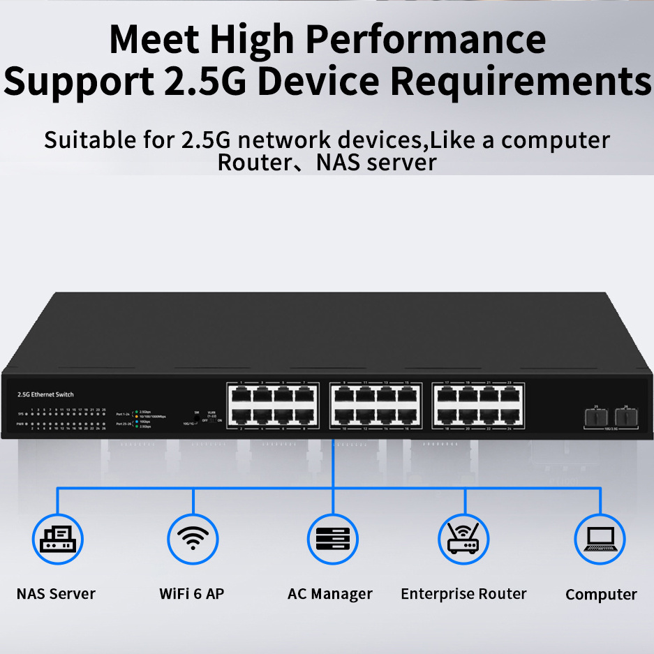 Sunsoont OEM ODM 10G SFP+ uplink ports Ethernet Switch 24 ports 2.5G network switch