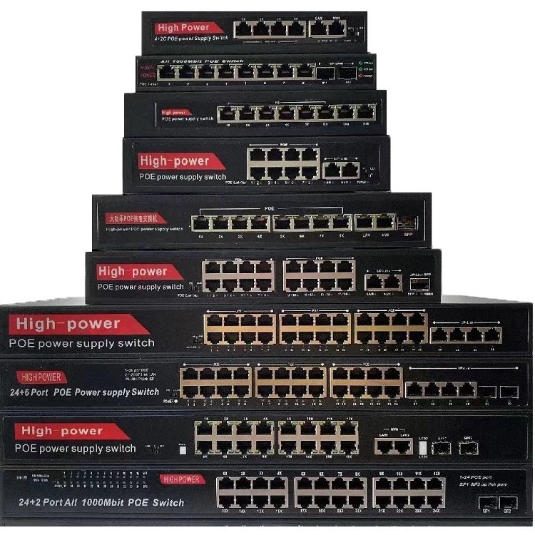 Sunsoont 48V 8 ports full gigabit poe switch for ip camera