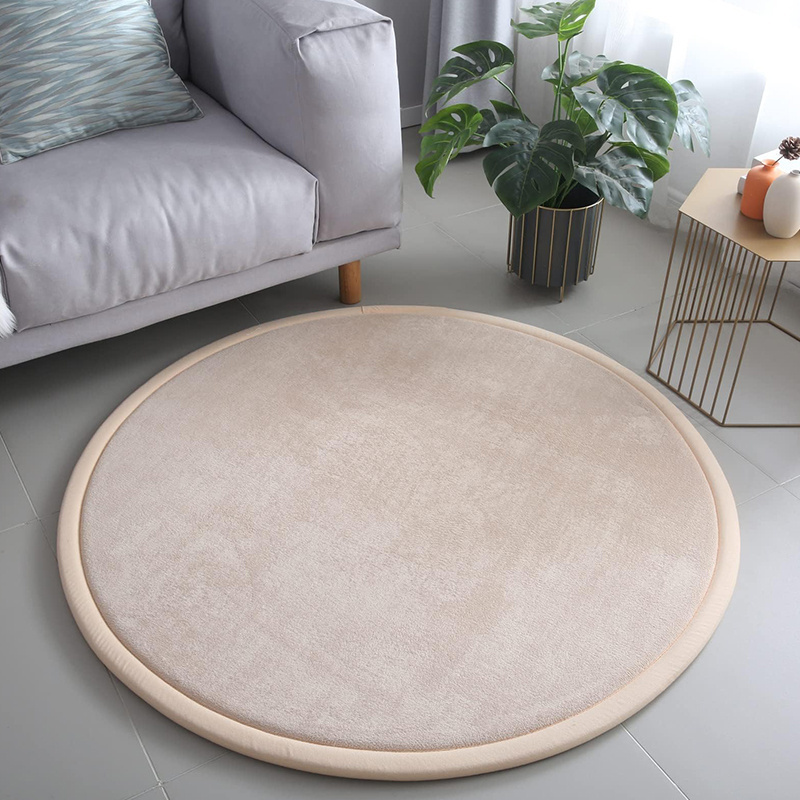 Home Decor Living Room Playmat Floor Protector Coral Velvet Round Soft Rug Anti-slip Memory Foam Rug for Kids