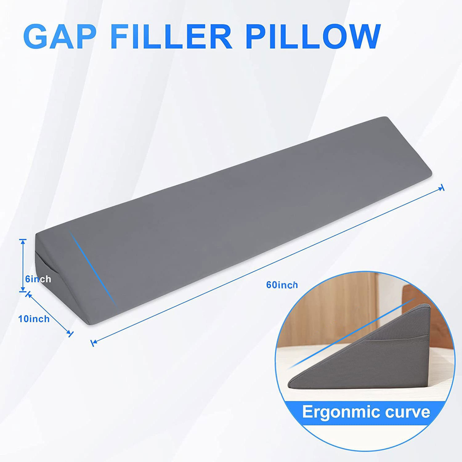 Flippable Filler Between Mattress Headboard Triangle Shaped Memory Foam Backrest Pillow Bed Gap Filling Headboard Wedge Pillow