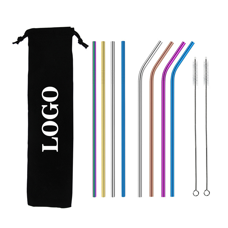 6mm 8mm 12mm Fashion Custom Reusable Gold Color Stainless Steel Straws