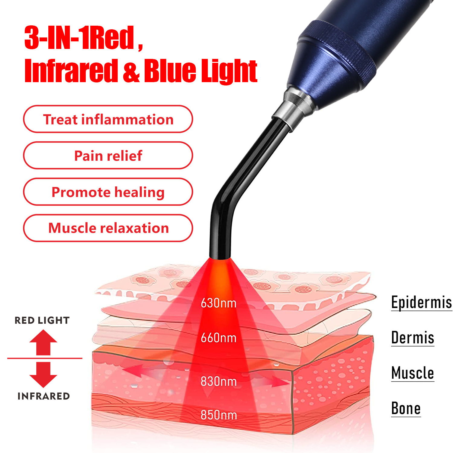 2023 new design light therapy pen 5 led handheld flashlight rechargeable pulse red light therapy torch