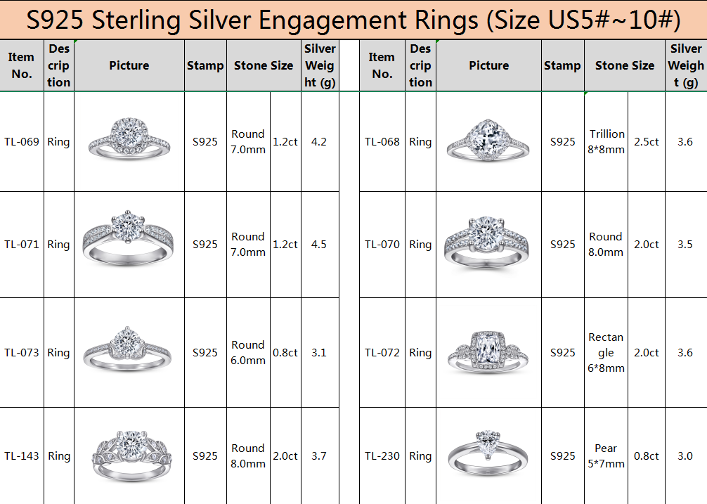 Sunstar Tl-012 Sterling Silver S925 Engagement Gold Wedding Rings Wedding Engagement Ring