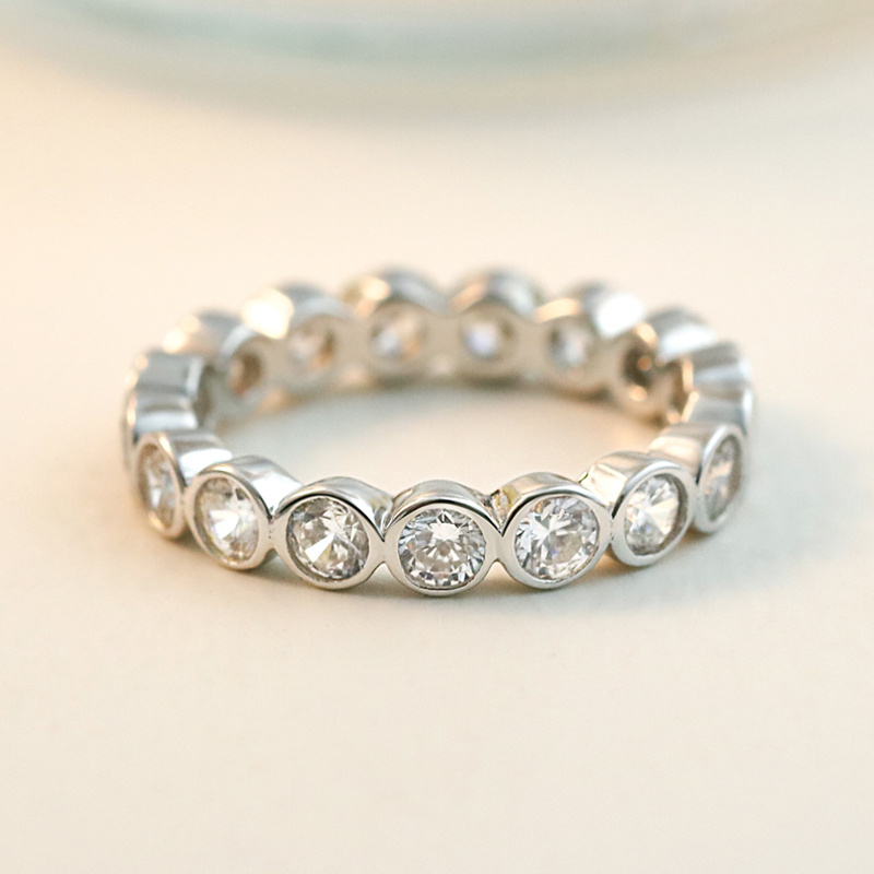 925 Sterling Silver Stackable Crystal CZ Eternity Promise Wedding Band Ring