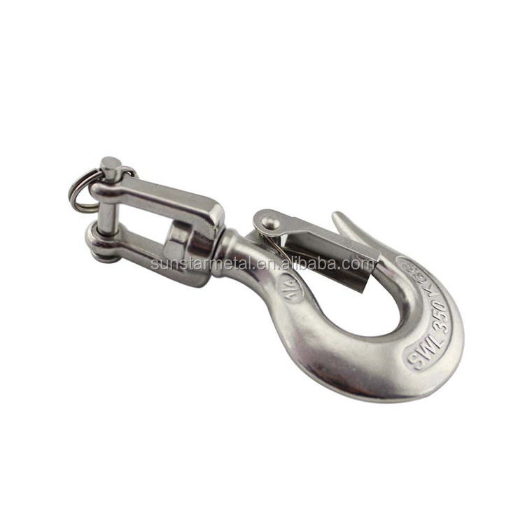 Stainless Steel Swivel Eye Lifting Hook American Type Safety Hook Rigging Accessory with Latch