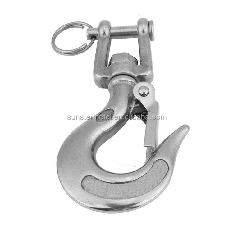 Stainless Steel Swivel Eye Lifting Hook American Type Safety Hook Rigging Accessory with Latch