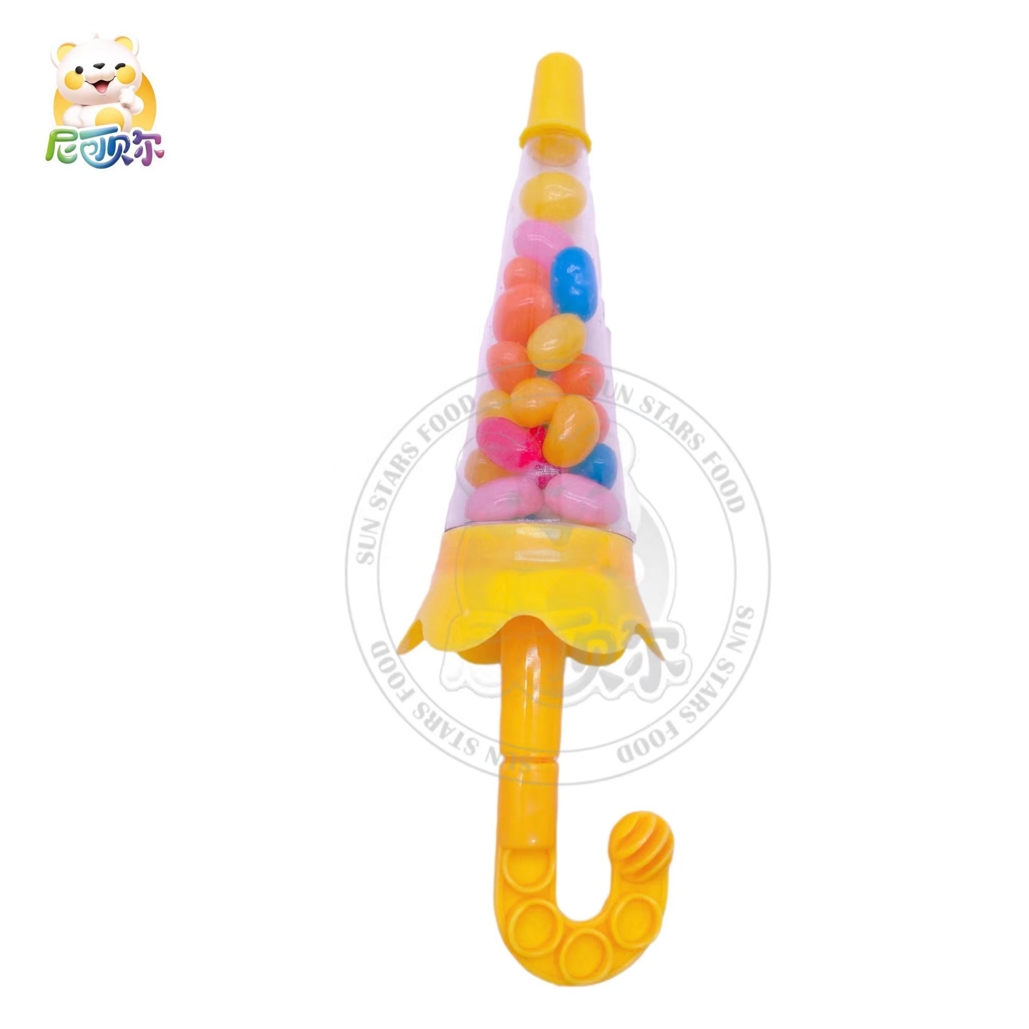 Customized wholesale halal candy cartoon umbrella shape canned fruit flavor jelly bean toy jelly candy