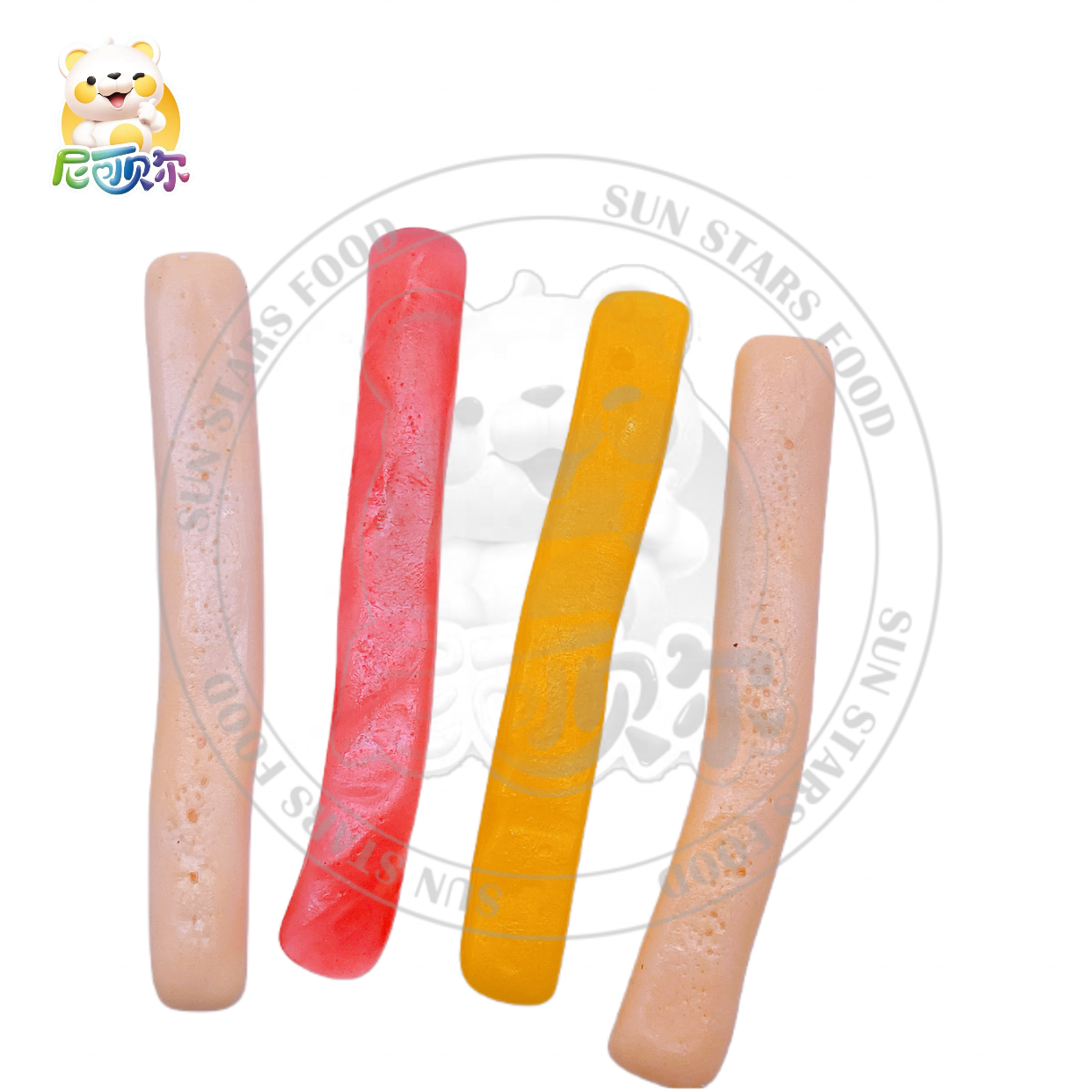 Fruity Flavored Long Strip Gummy Candy in Bread Shape Packaged in Bag