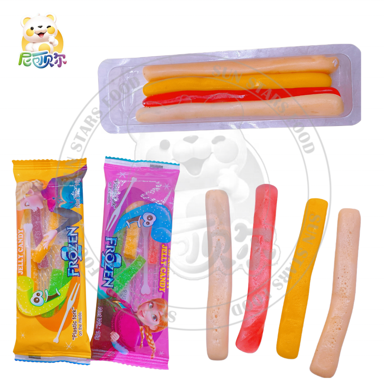 Fruity Flavored Long Strip Gummy Candy in Bread Shape Packaged in Bag