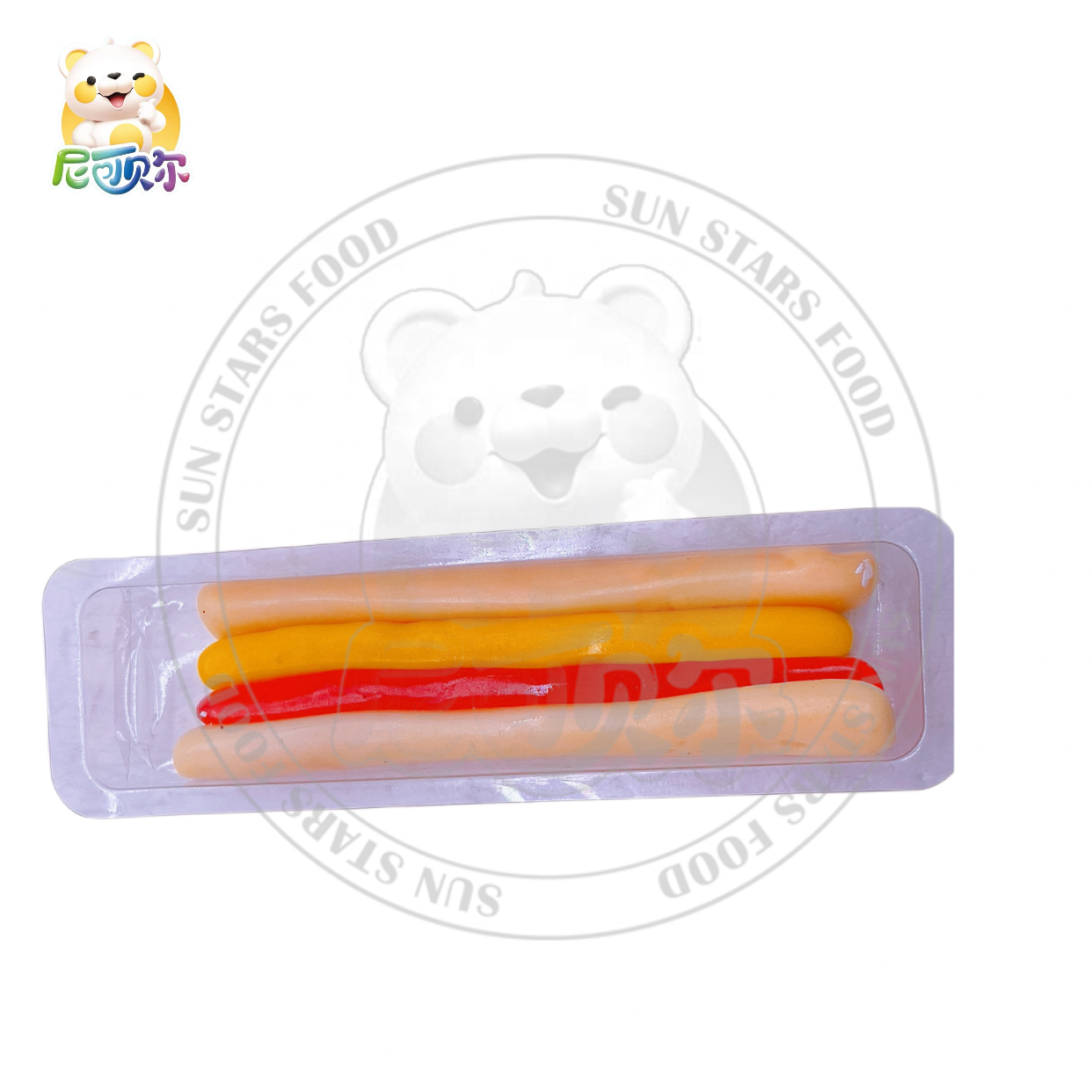 Fruity Flavored Long Strip Gummy Candy in Bread Shape Packaged in Bag