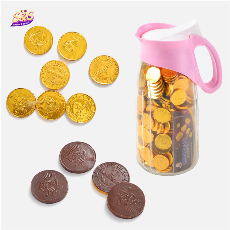 Chinese bulk safety packing doces dessert snack cocoa gold coin dark chocolate