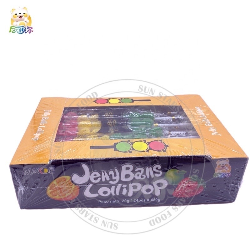 Boxed Jelly Ball Traffic Lights Tricolor Fruit-flavored Fudge String Lollipop