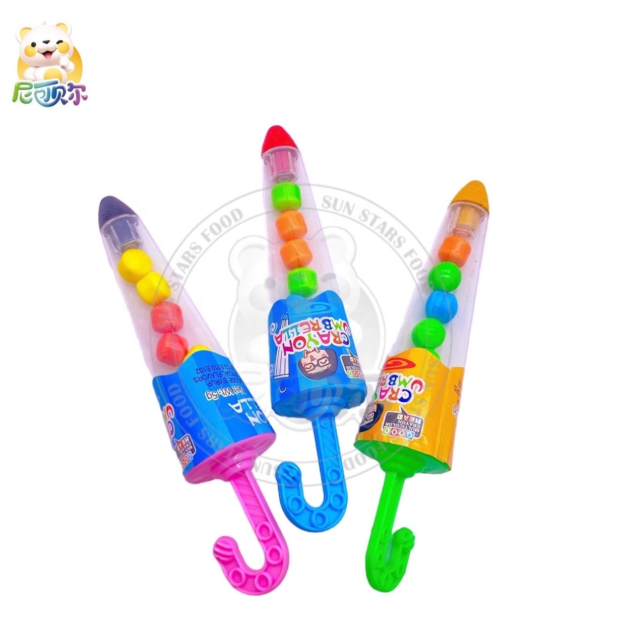 5g Lovely Cartoon Colorful Crayon Pen Umbrella And Fresh Fruity Candy Funny Toy Candy