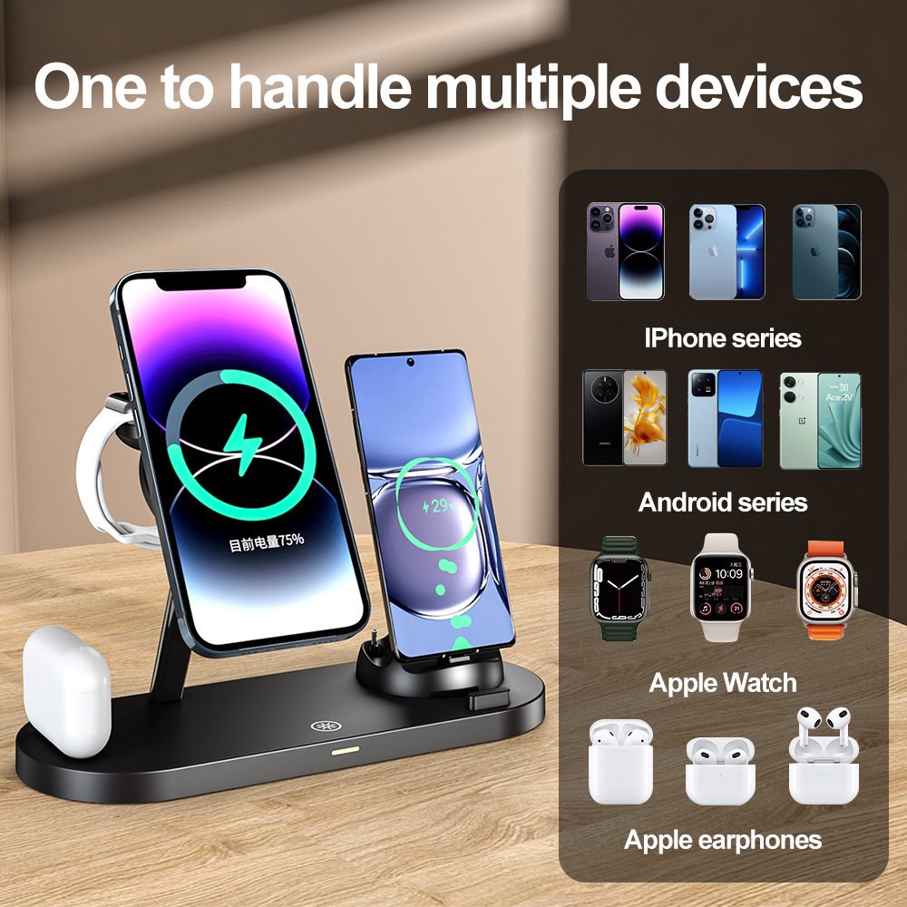 2024 New Multifunctional Quick Charging Custom Logo Qi Fast Charging Mobile Phone Foldable 15W Magnetic 8 In 1 Wireless Charger