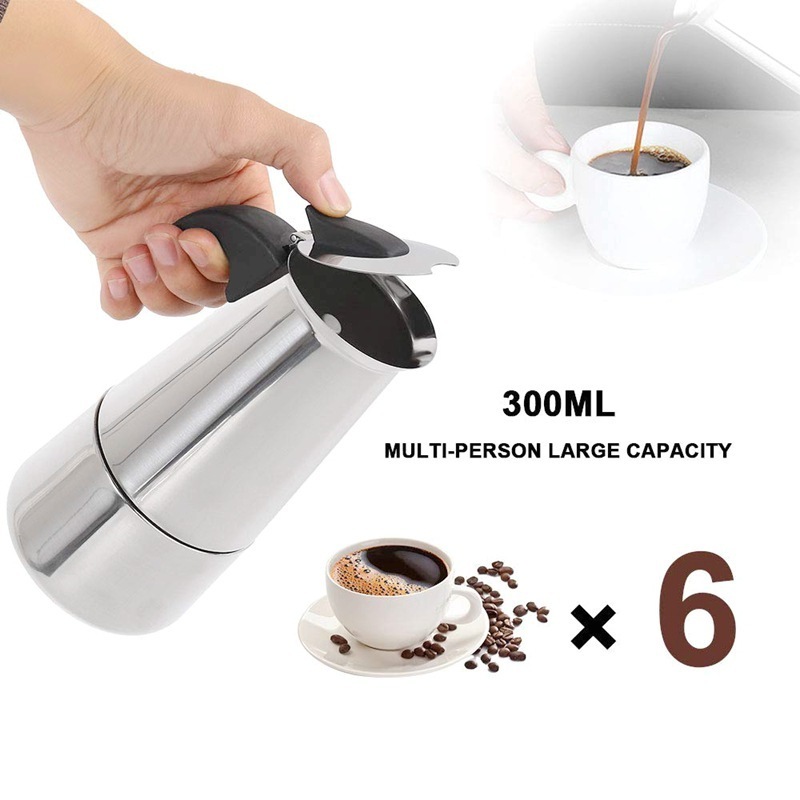 6 Cup stainless steel Moka Pot Espresso Coffee Maker  Bialetti Manufacturer