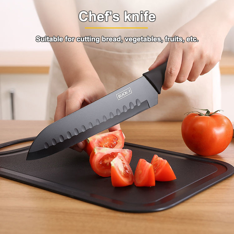 Stainless steel Chef Knife Set with Board holder 7 Pieces Plastic Chopping Block for the kitchen