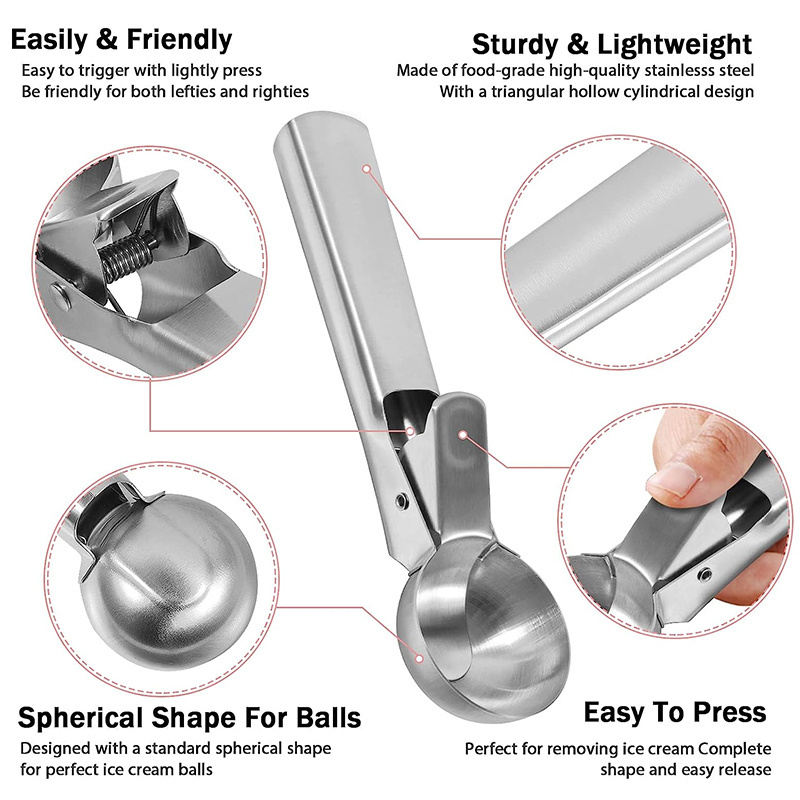 Wholesale Good Quality Kitchen Tools Stainless Steel Ice Cream Scoop with Easy Trigger