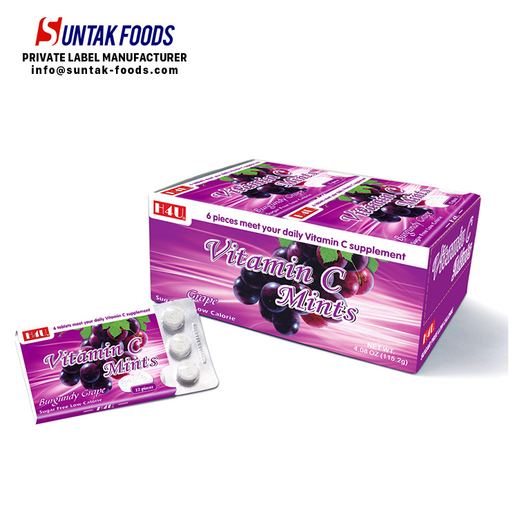 Private label Vitamin C Compressed Mints watermelon flavor sugarless mints candy with Blister Packaging