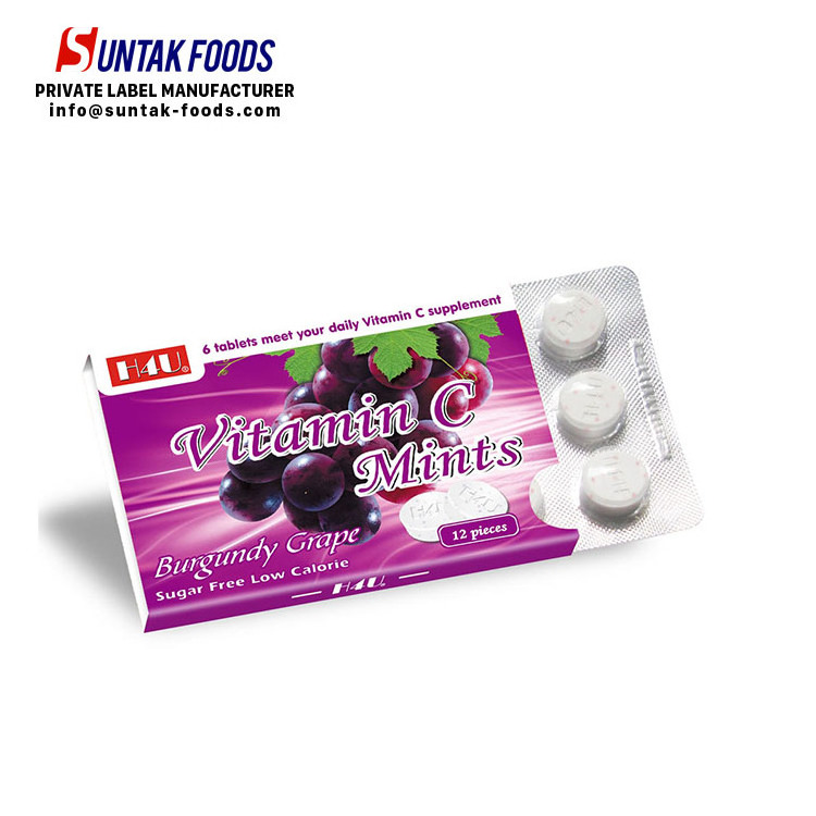 Private label Vitamin C Compressed Mints watermelon flavor sugarless mints candy with Blister Packaging