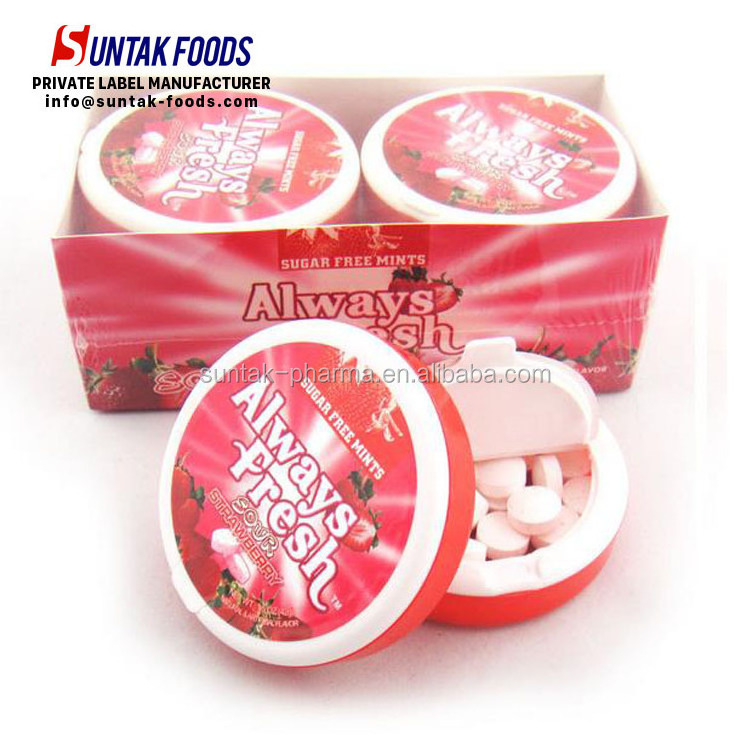 40g Strawberry Flavor Sugar Free Xylitol Mint in round box confectionery snacks foodstuff candy sweets