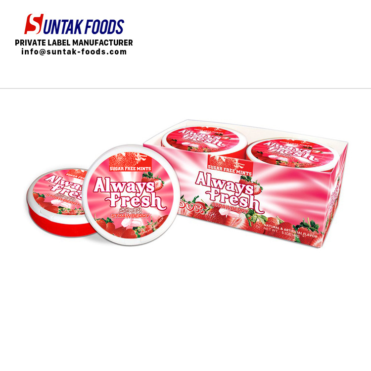 40g Strawberry Flavor Sugar Free Xylitol Mint in round box confectionery snacks foodstuff candy sweets