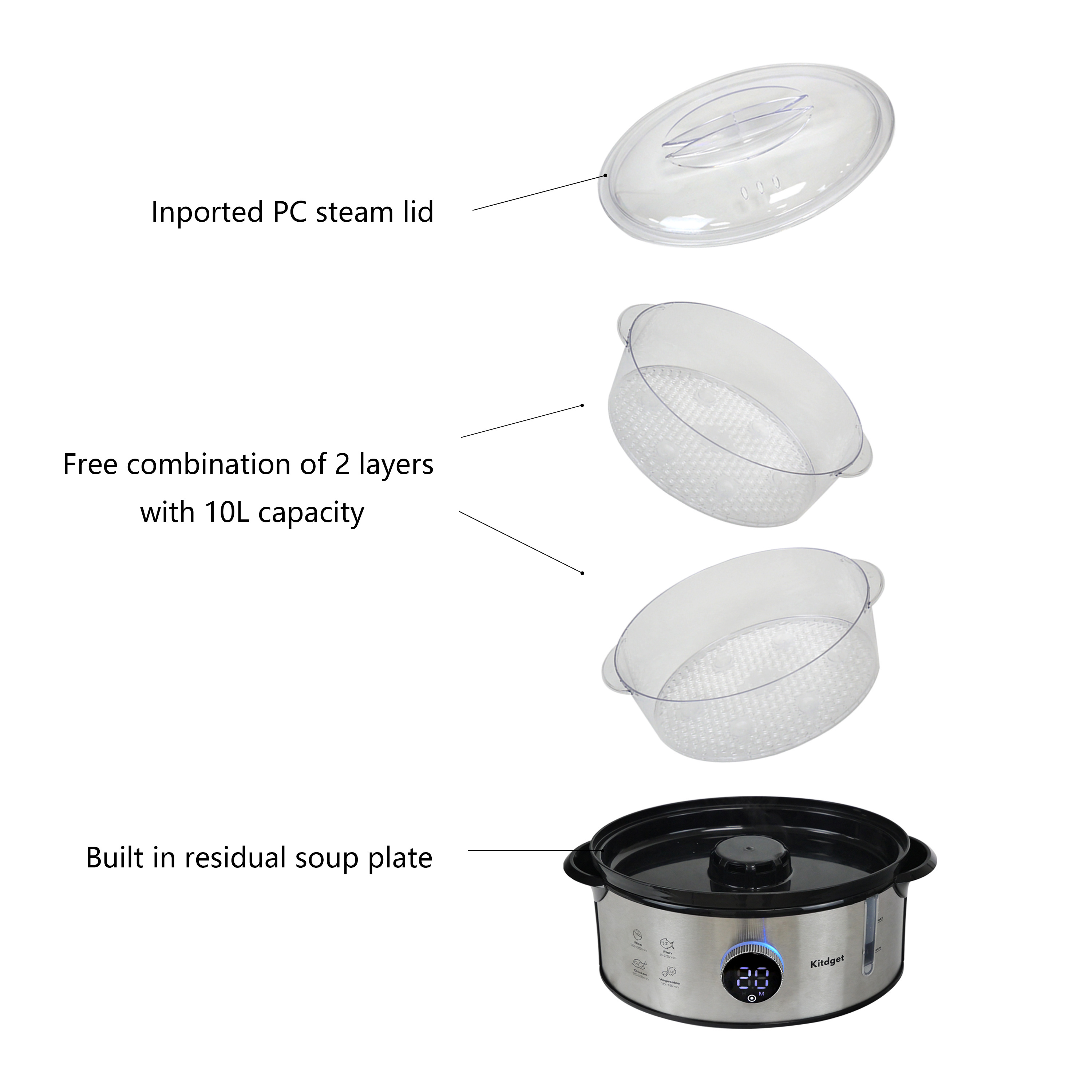 Chinese Speedy Heating 2 Layers Transparent Plastic Electrical Steam Food Cooker Pot Machine Sweetcorn Seafood Electric Steamers