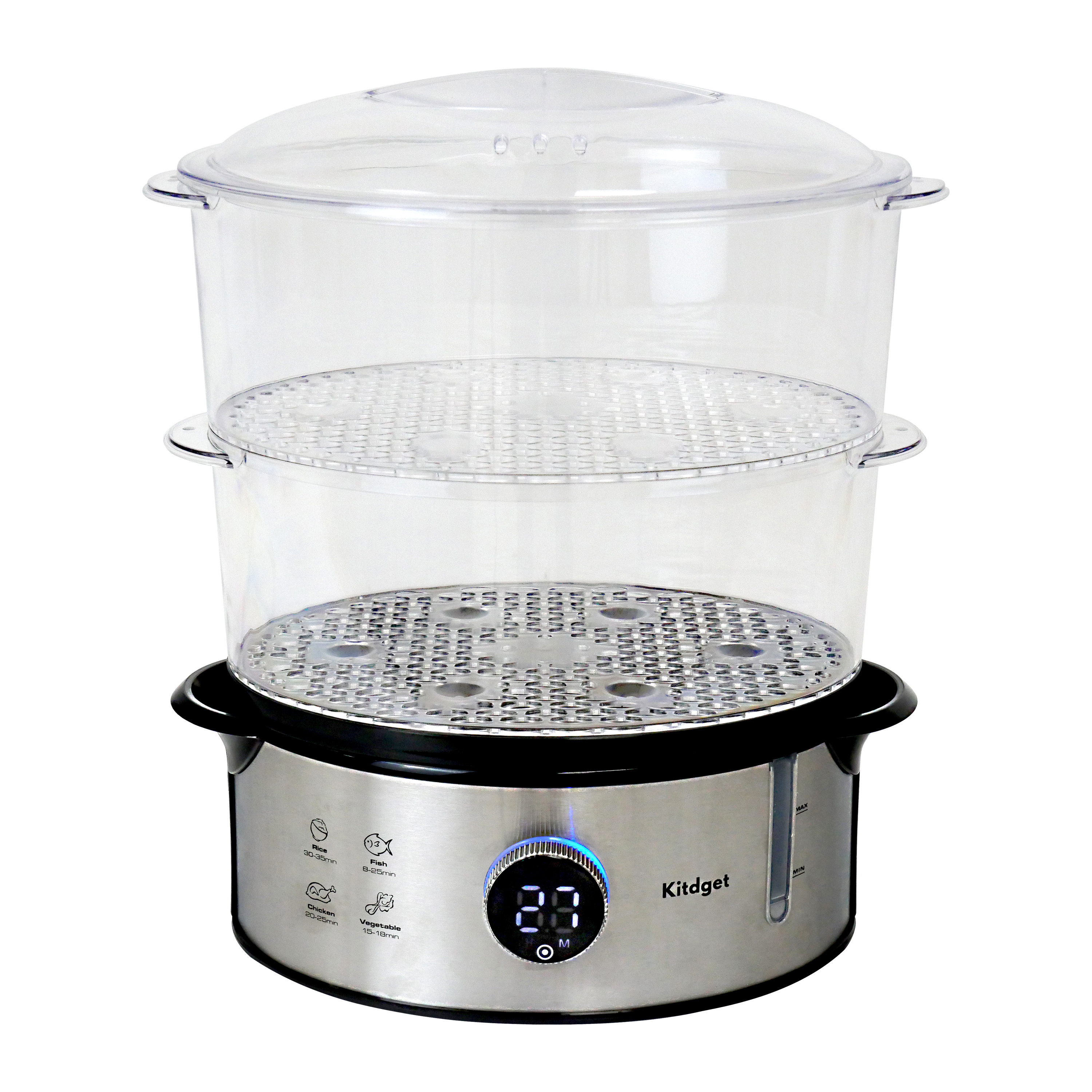 Chinese Speedy Heating 2 Layers Transparent Plastic Electrical Steam Food Cooker Pot Machine Sweetcorn Seafood Electric Steamers