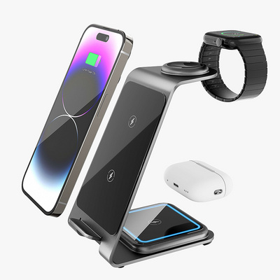 OEM Desk Phone 3 in 1 Wireless Charger 3in1 Qi 15W Fast Mobile Phone Charging Stand For Smart Watch Earphone