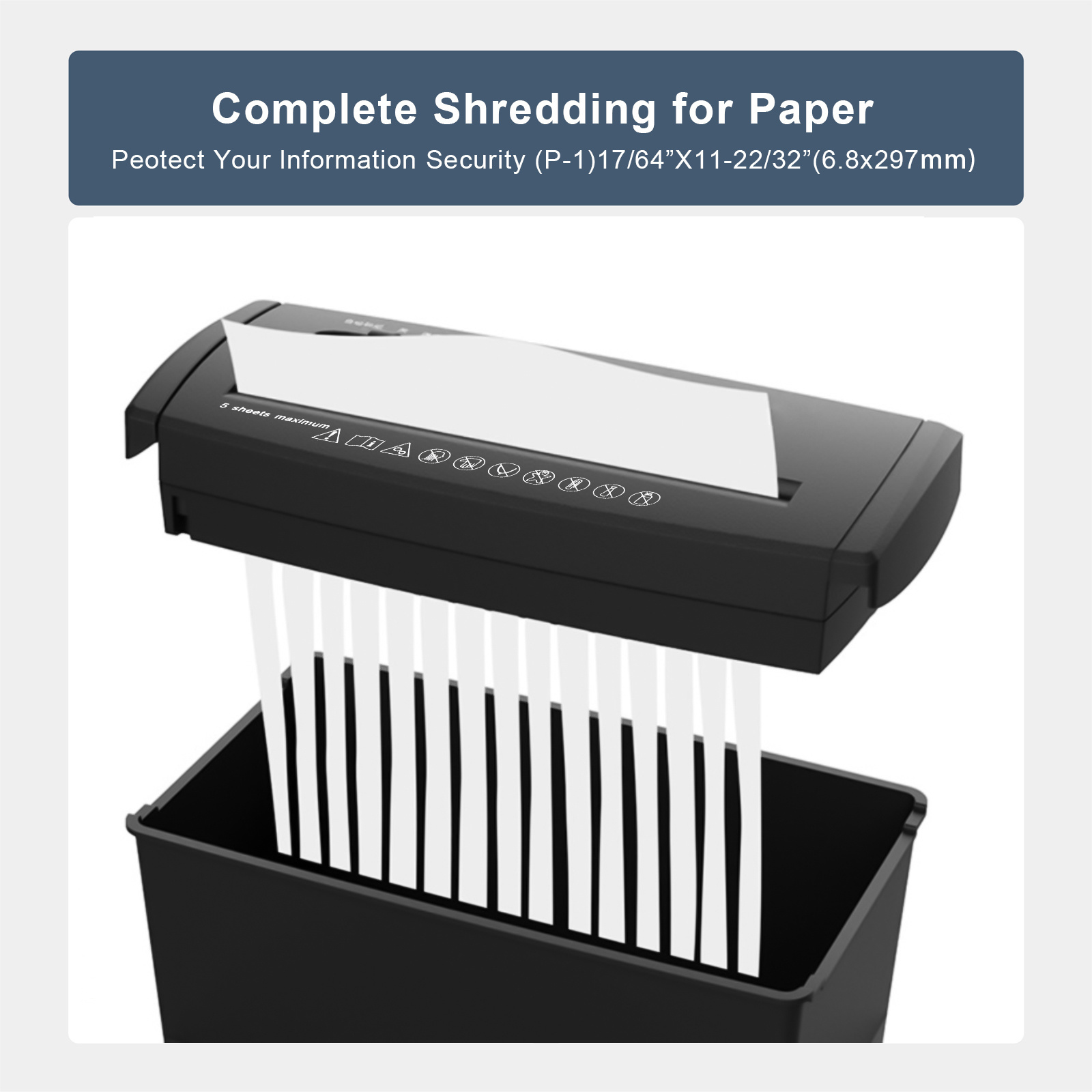 S606B 5 Sheets Strip Cut Paper Shredders,with 10L Wastbasket for Home and Office requirement Paper Shredder