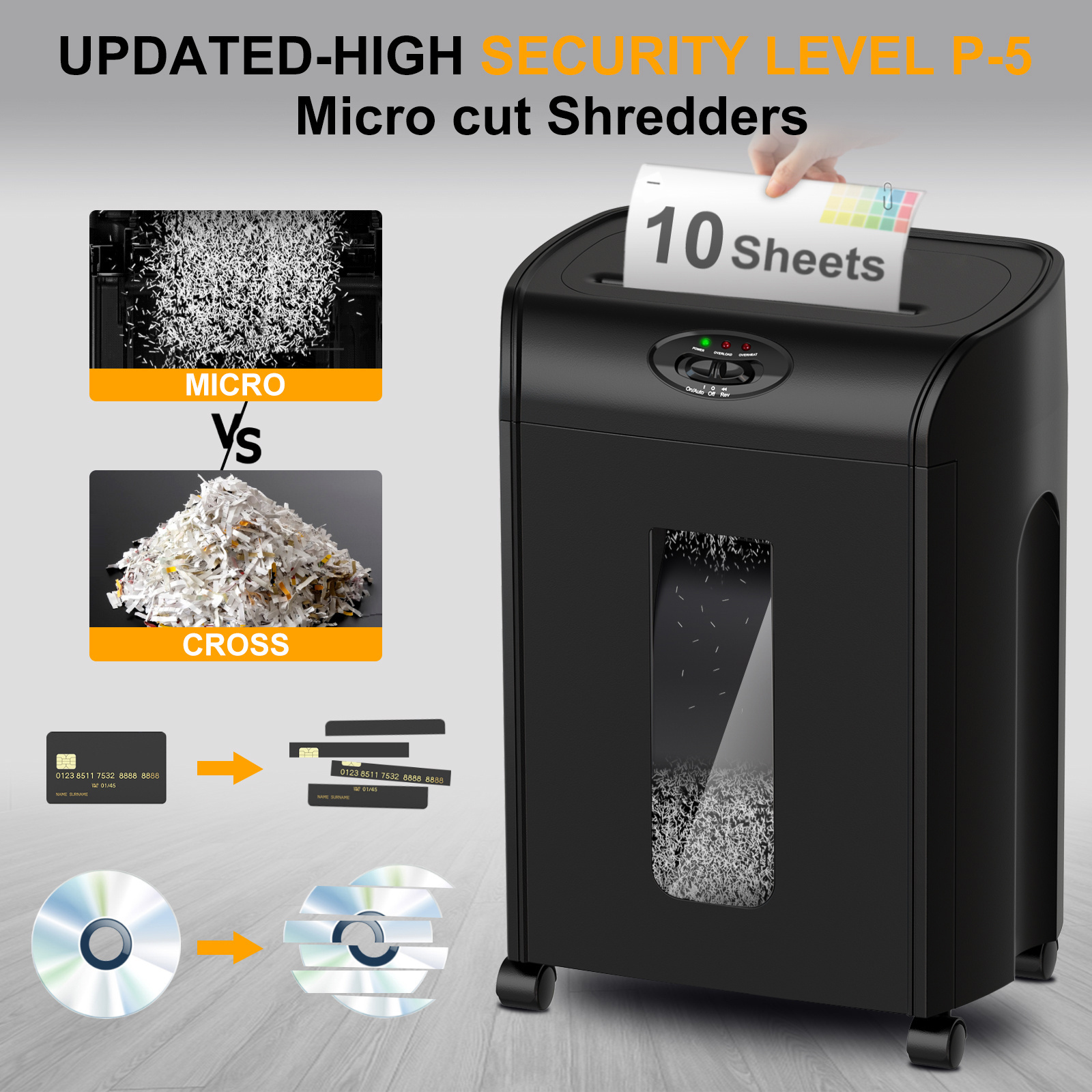 CD290P 10 Sheet Micro Cut Shredders with Shred CD Function for Office Heavy Duty Commercial Paper Shredder Machine