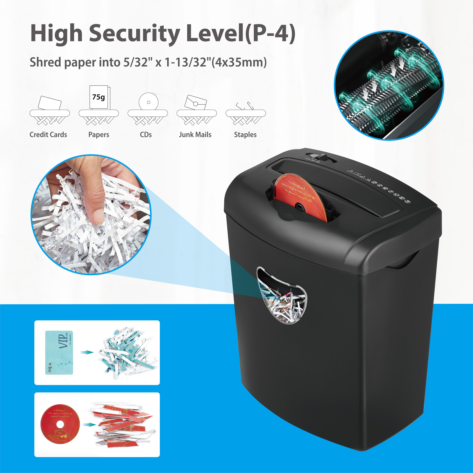 CD218P High-Security P4 Level  10 Sheets Paper Shredder CD and Credit Card Shredder with Window Cross Cut Paper Shredder